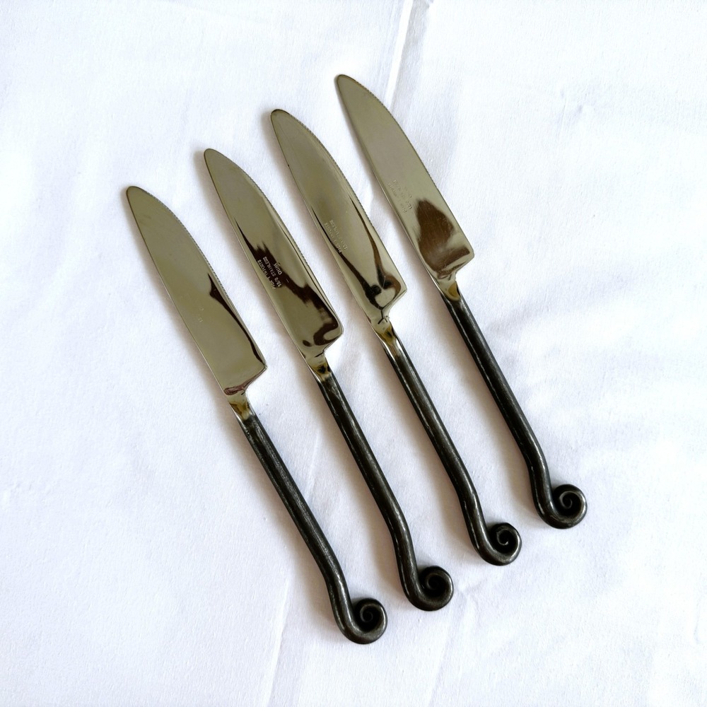 Pier 1 Pii11 Dark Iron Color Handle Coil Treble Four (4) Dinner Knives